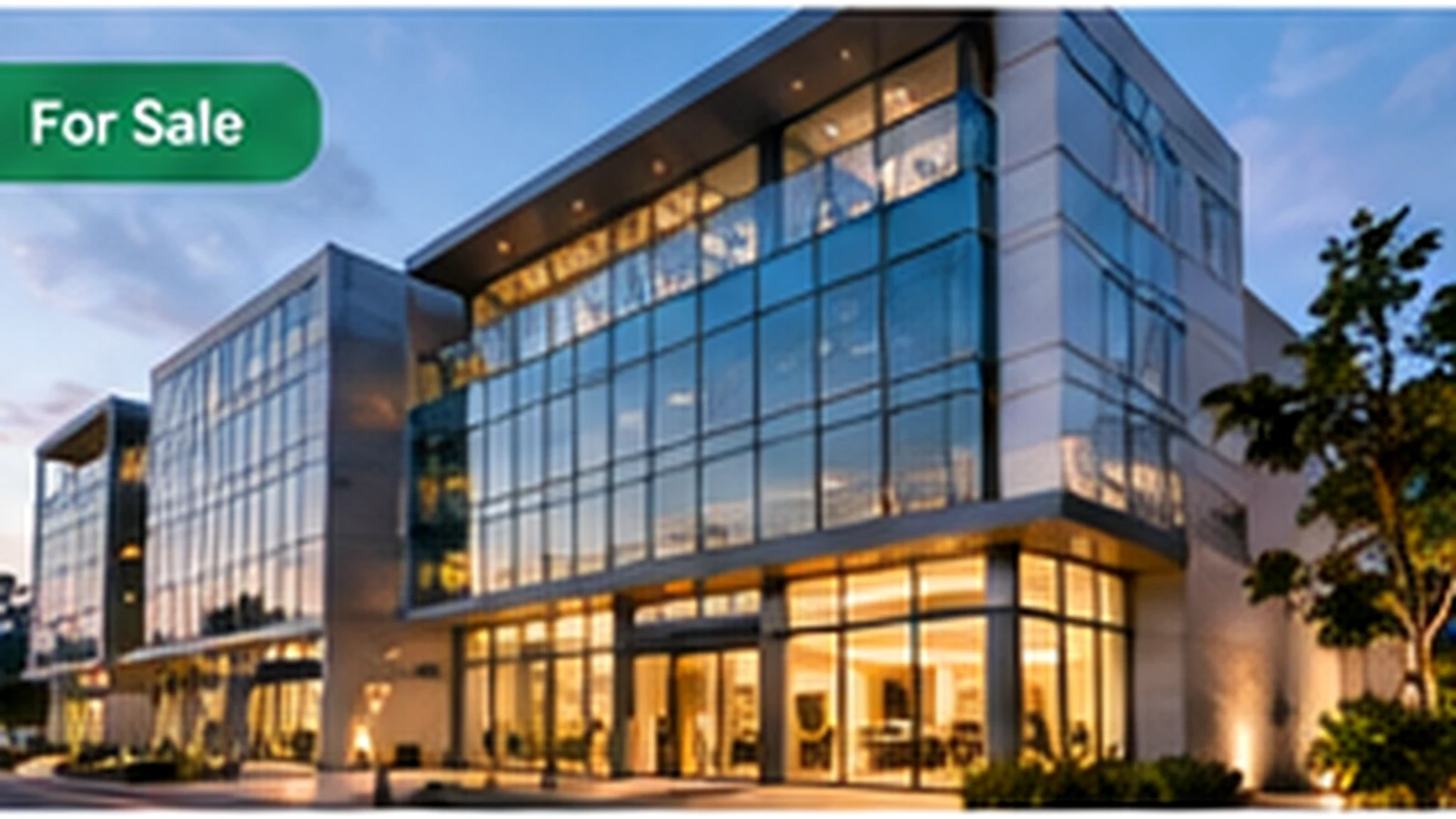 Commercial building with reflective glass facade